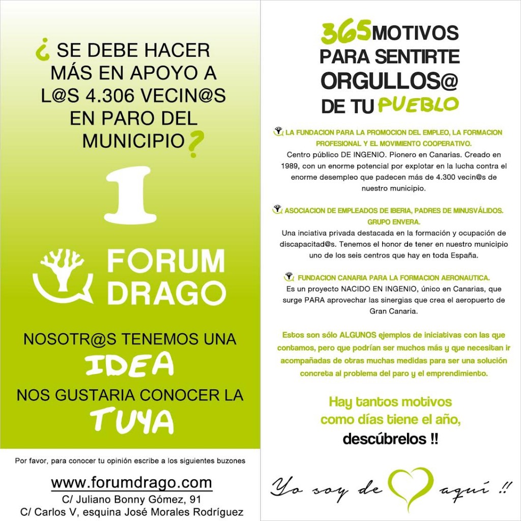 ¿ debe hacer más en apoyo a l@s 4.306 vecin@s en paro del municipio? Forum Drago. 365 motivos. Empleo